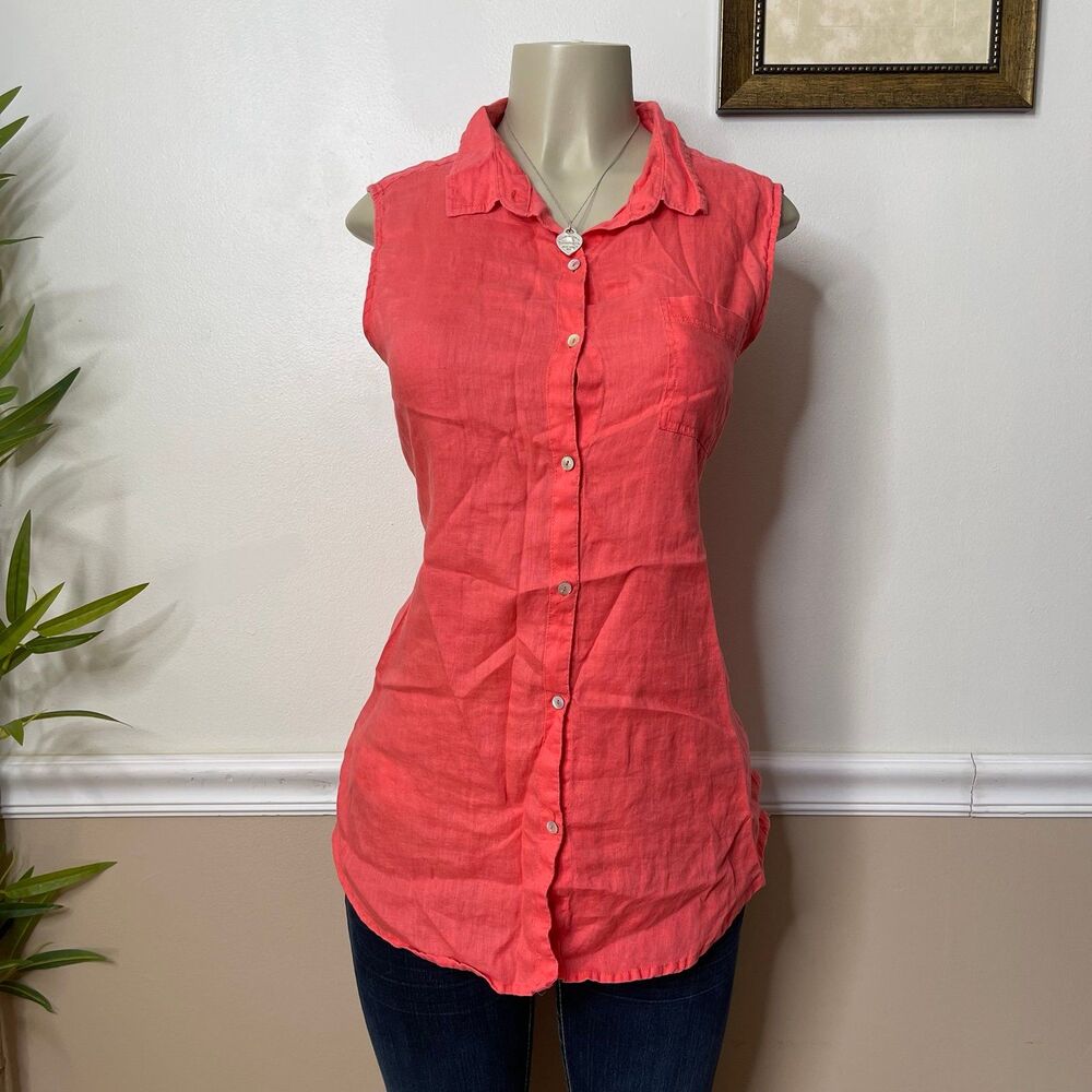 JNY Jones New York Women’s Sleeveless Button Down Linen Blouse Top - Picture 10 of 10